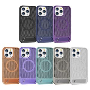 New bracket mobile phone case suitable for Apple 16 grid heat dissipation magnetic suctio