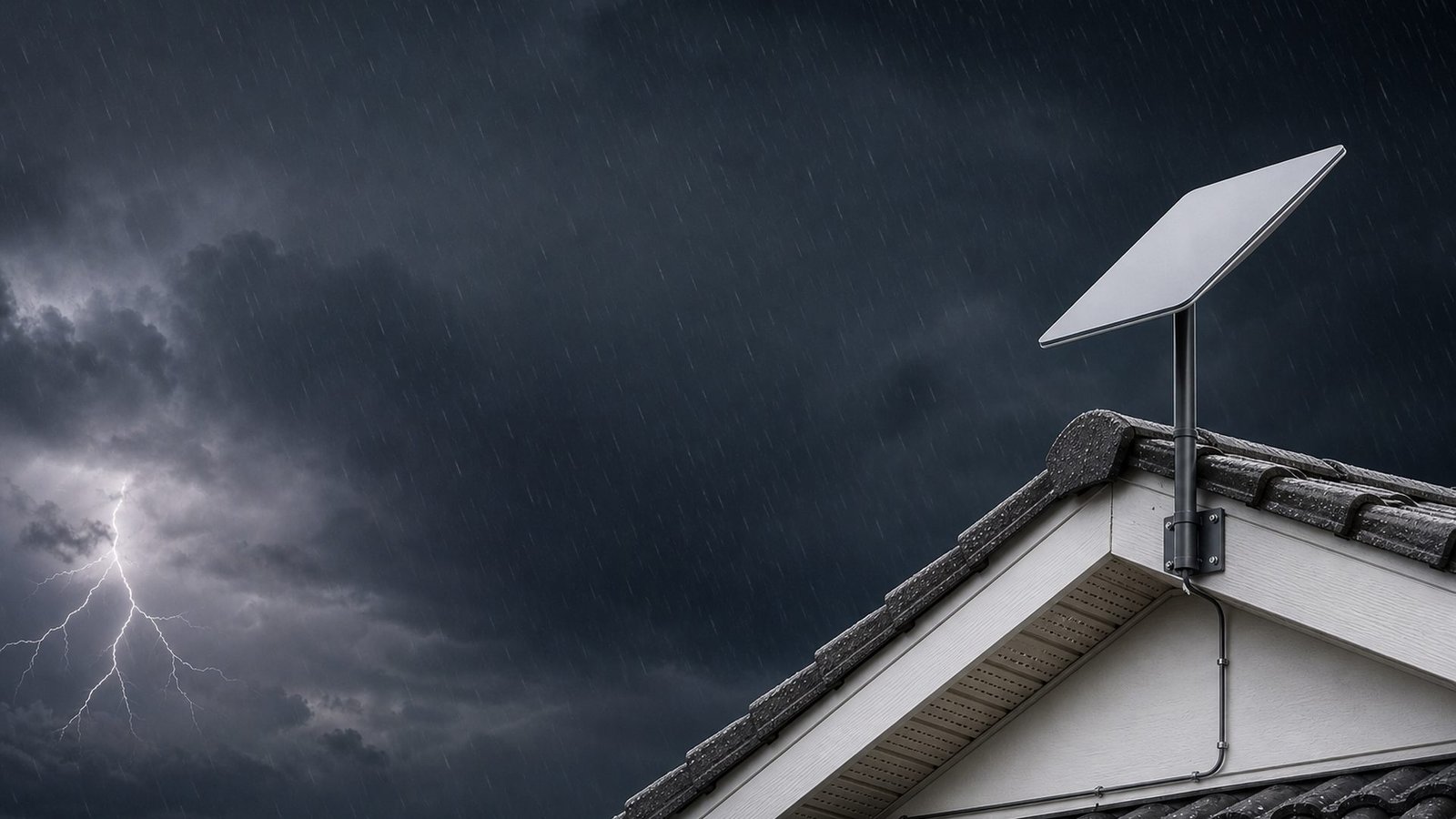 ZENIQEEN Starlink-compatible outdoor roof mount installation in heavy rain