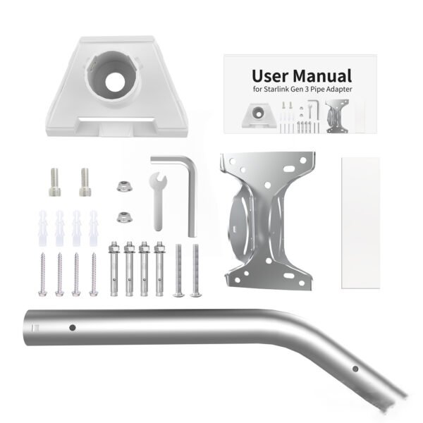 Starlink Gen 3 Long Wall Mount: Heavy Duty Roof Pipe Adapter & V3 Satellite Dish Mounting Bracket white background product image for Starlink-compatible accessory sourcing